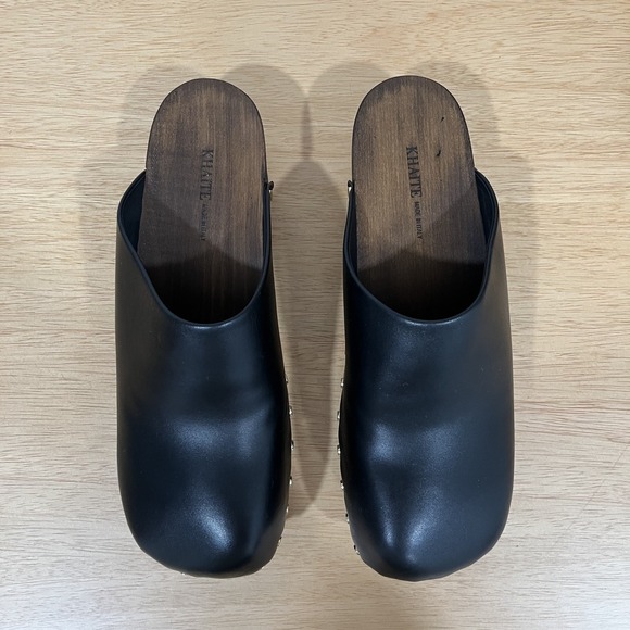 KHAITE Studded Black Leather Wooden Clogs Size EU 41 US 10/10.5 - Picture 3 of 15